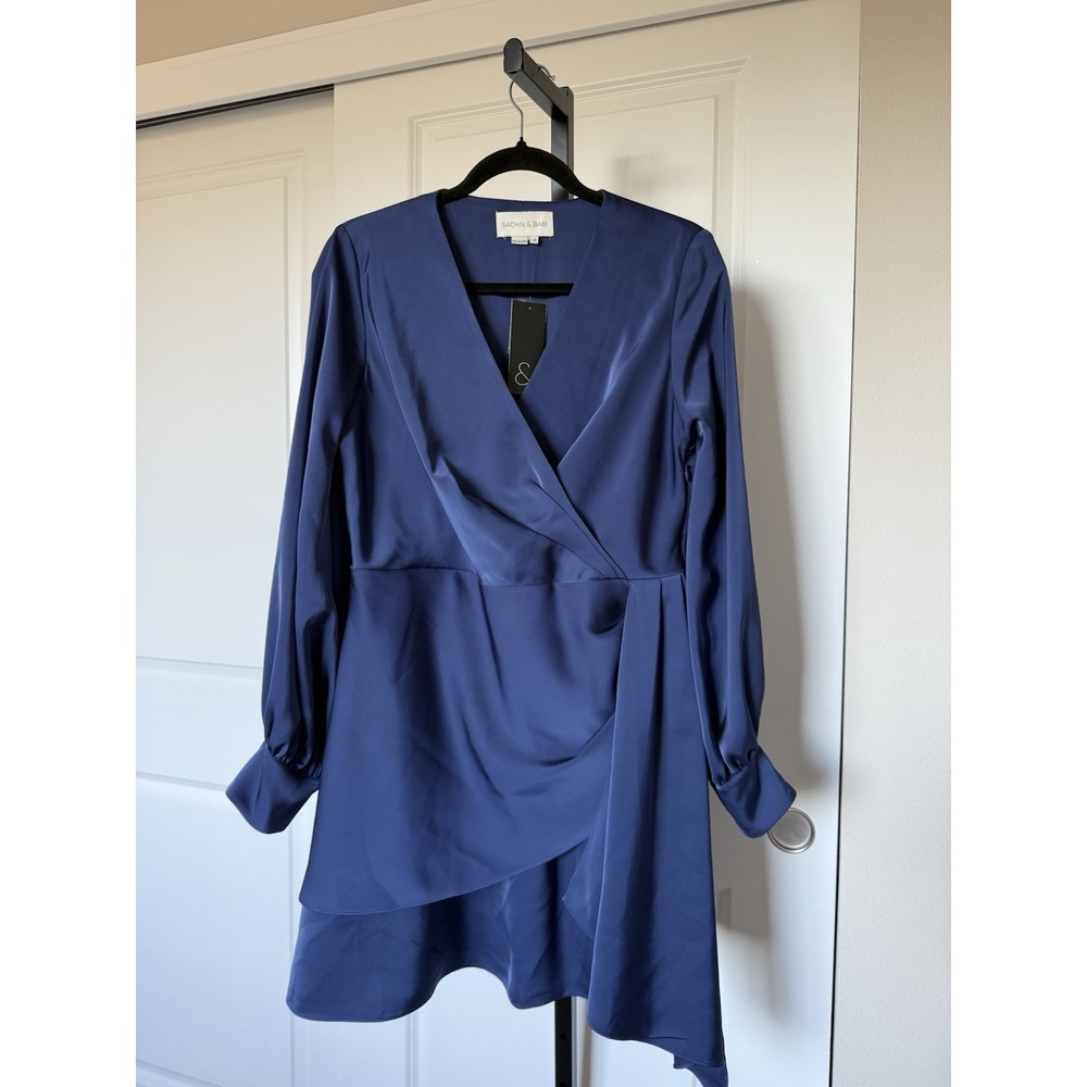 NWT SACHIN & BABI DARIA SATIN WASHED INDIGO MINI DRESS Size 12 - Picture 2 of 7